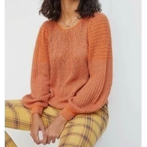 Anthropologie Maeve Lindsay‎ Pointelle Sweater Womans M Orange Wool Alpaca Blend - Picture 1 of 13